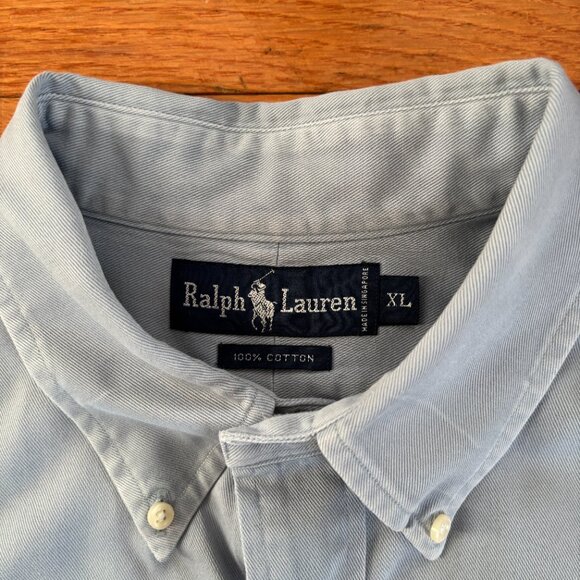 Ralph Lauren Button Down‎ Shirt Mens XL Chambray Blue Thick Cotton Pony - Picture 4 of 8